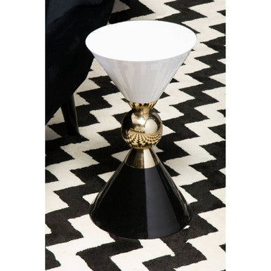 Martini White and Black Gold Finish Hourglass Side Table