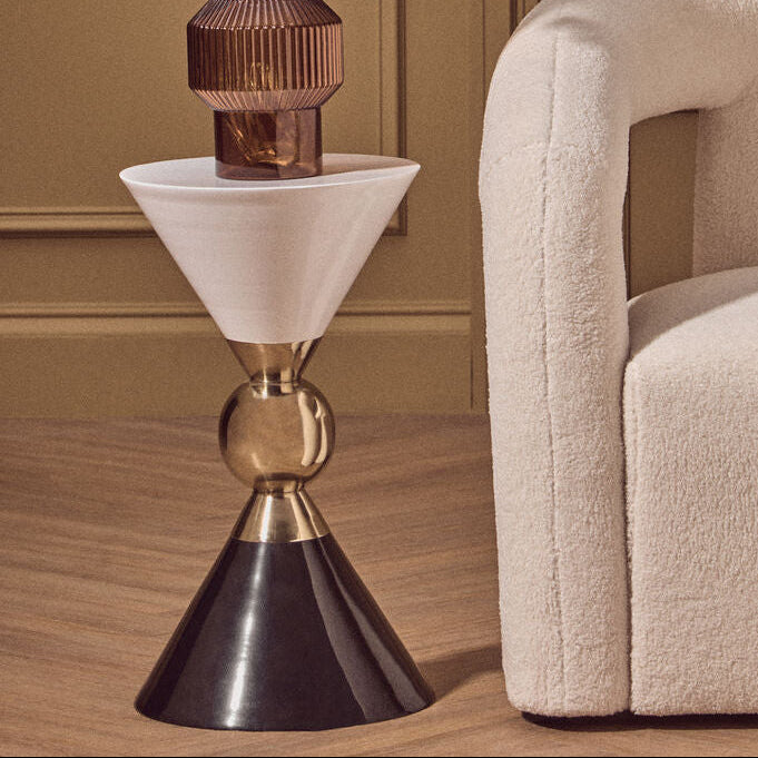 Martini White and Black Gold Finish Hourglass Side Table