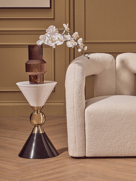 Martini White and Black Gold Finish Hourglass Side Table