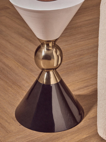Martini White and Black Gold Finish Hourglass Side Table