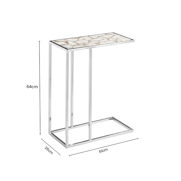Vita White Agate and Silver Finish Side Table
