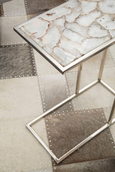 Vita White Agate and Silver Finish Side Table