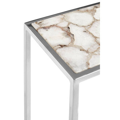 Vita White Agate and Silver Finish Side Table