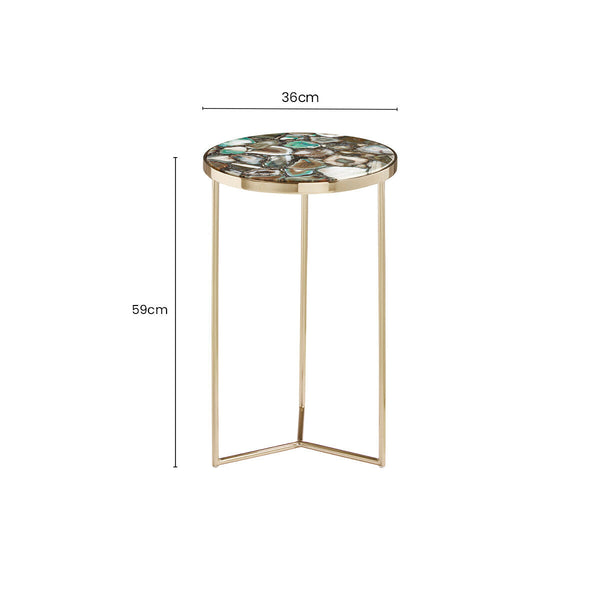 Vita Green Agate and Gold Finish Round Side Table