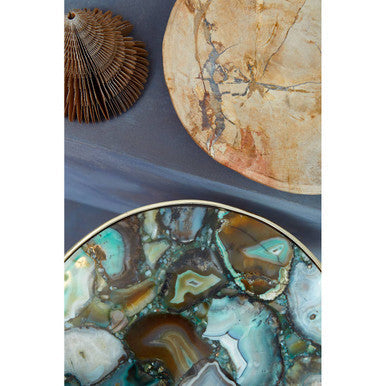Vita Green Agate and Gold Finish Round Side Table