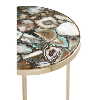 Vita Green Agate and Gold Finish Round Side Table