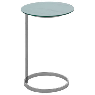 Oria White Marble Effect Glass Round Side Table with Silver Finish Base