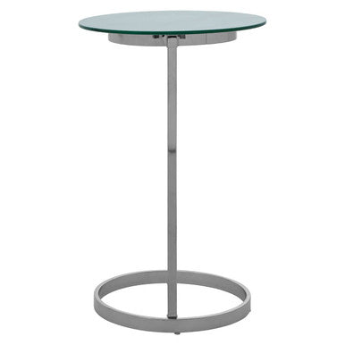 Oria White Marble Effect Glass Round Side Table with Silver Finish Base