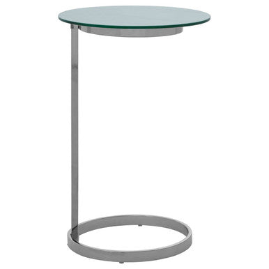 Oria White Marble Effect Glass Round Side Table with Silver Finish Base