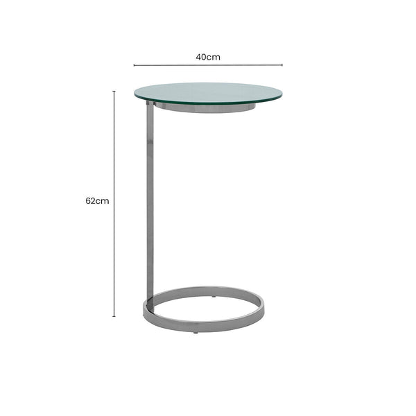Oria White Marble Effect Glass Round Side Table with Silver Finish Base