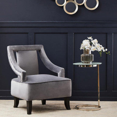 Oria White Marble Effect Glass Round Side Table with Silver Finish Base