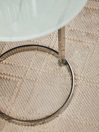 Oria White Marble Effect Glass Round Side Table with Silver Finish Base