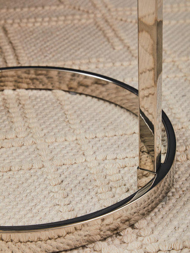 Oria White Marble Effect Glass Round Side Table with Silver Finish Base