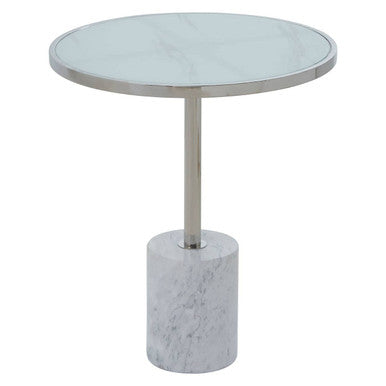 Silver Frame T-Shape End Table with White Marble Top | Oria