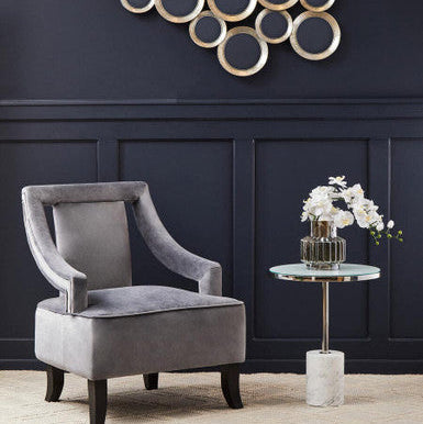 Silver Frame T-Shape End Table with White Marble Top | Oria