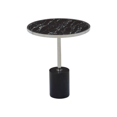 Silver Frame T-Shape End Table with Black Marble Top | Oria