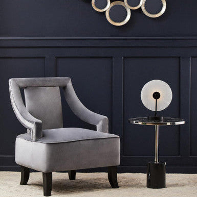 Silver Frame T-Shape End Table with Black Marble Top | Oria
