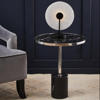 Silver Frame T-Shape End Table with Black Marble Top | Oria