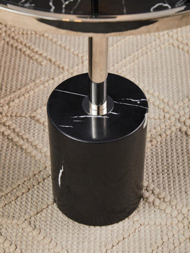 Silver Frame T-Shape End Table with Black Marble Top | Oria