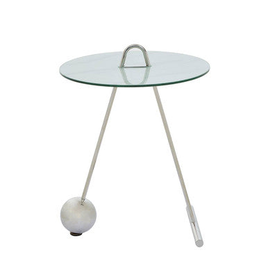 White Marble Effect Glass Top Round End Table | Oria