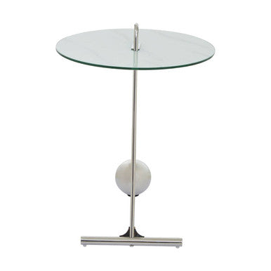 White Marble Effect Glass Top Round End Table | Oria