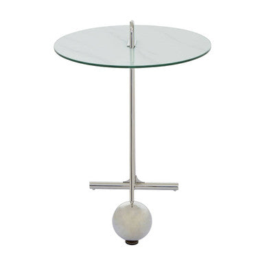White Marble Effect Glass Top Round End Table | Oria