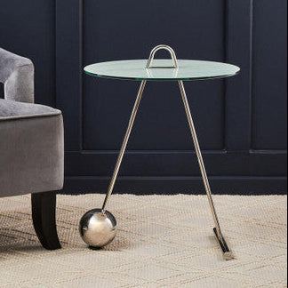 White Marble Effect Glass Top Round End Table | Oria