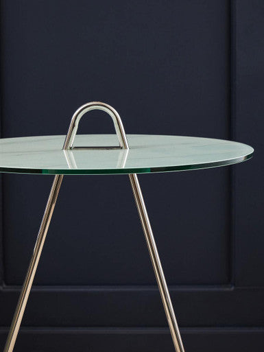 White Marble Effect Glass Top Round End Table | Oria