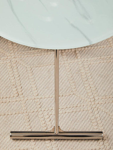 White Marble Effect Glass Top Round End Table | Oria