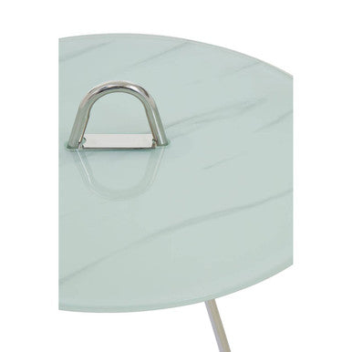 White Marble Effect Glass Top Round End Table | Oria