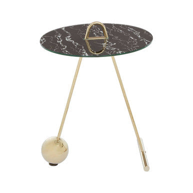 Black Marble Effect Top End Table with Gold Splayed Legs | Oria