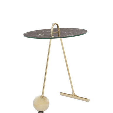Black Marble Effect Top End Table with Gold Splayed Legs | Oria