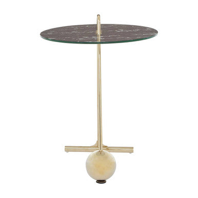 Black Marble Effect Top End Table with Gold Splayed Legs | Oria