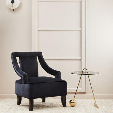 Black Marble Effect Top End Table with Gold Splayed Legs | Oria