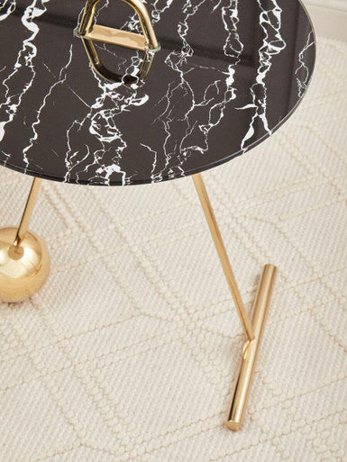 Black Marble Effect Top End Table with Gold Splayed Legs | Oria