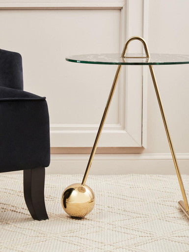 Black Marble Effect Top End Table with Gold Splayed Legs | Oria