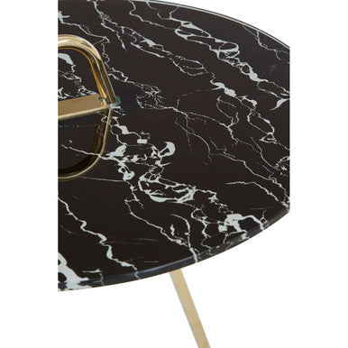 Black Marble Effect Top End Table with Gold Splayed Legs | Oria