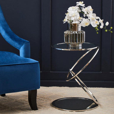 Oria Clear Glass Side Table with Silver Finish Frame