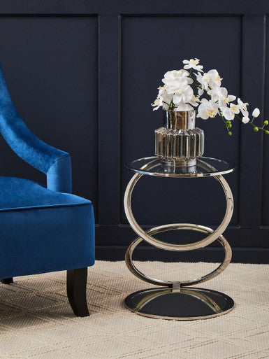 Oria Clear Glass Side Table with Silver Finish Frame
