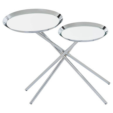 Silver Glass Top 2 Tier Round Side Table | Oria