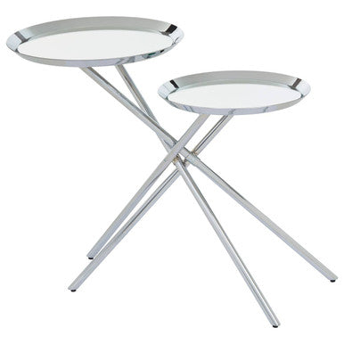 Silver Glass Top 2 Tier Round Side Table | Oria