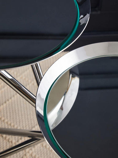 Silver Glass Top 2 Tier Round Side Table | Oria