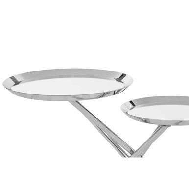 Silver Glass Top 2 Tier Round Side Table | Oria