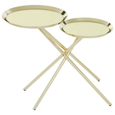 Gold Chrome Finish Frame Side Table with Metallic Plates Top | Oria