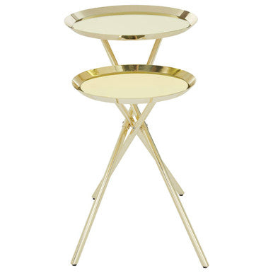 Gold Chrome Finish Frame Side Table with Metallic Plates Top | Oria