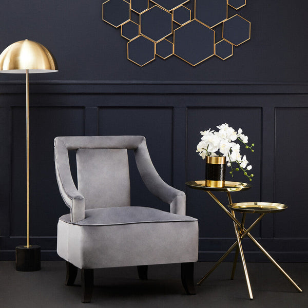 Gold Chrome Finish Frame Side Table with Metallic Plates Top | Oria