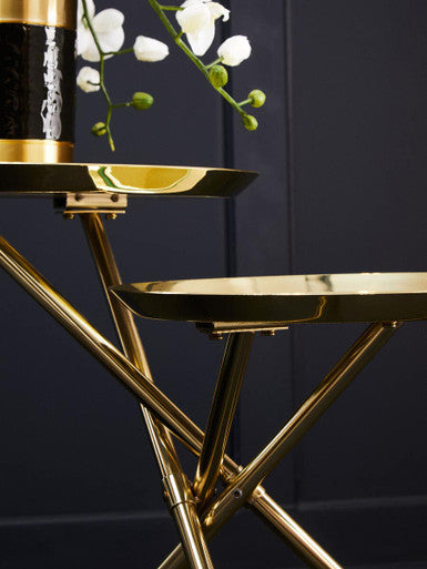 Gold Chrome Finish Frame Side Table with Metallic Plates Top | Oria