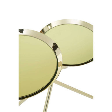Gold Chrome Finish Frame Side Table with Metallic Plates Top | Oria