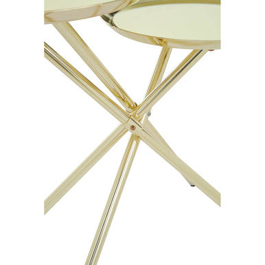 Gold Chrome Finish Frame Side Table with Metallic Plates Top | Oria