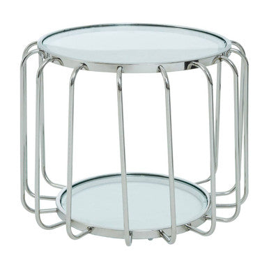 Silver Finish Metallic Frame Side Table with Tempered Glass Top | Oria